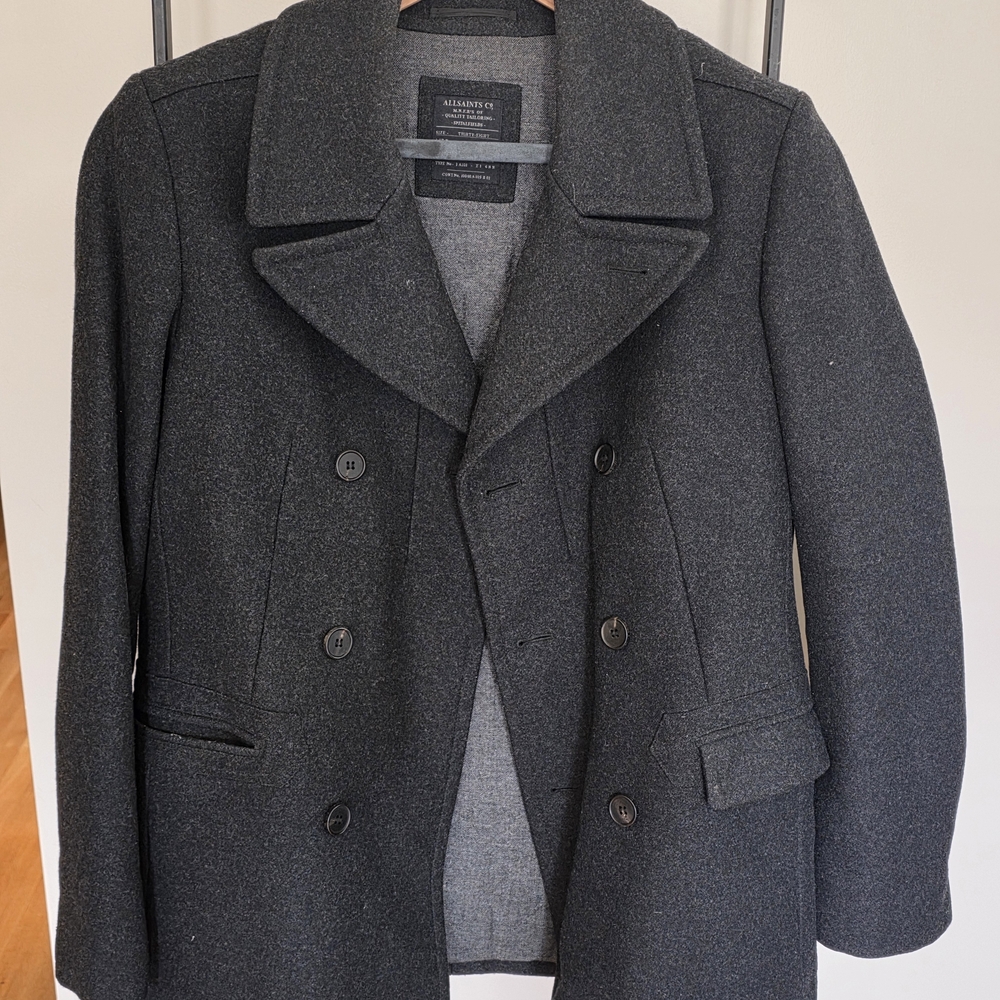 All Saints Charcoal Double-Breasted Peacoat
